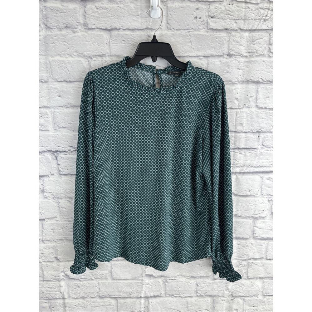 Adrianna Papell Green Polka Dot Print Long Sleeve Cottagecore Blouse Size Large